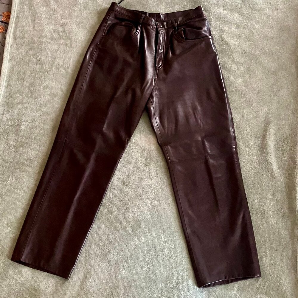 Women's leather straight leg jeans